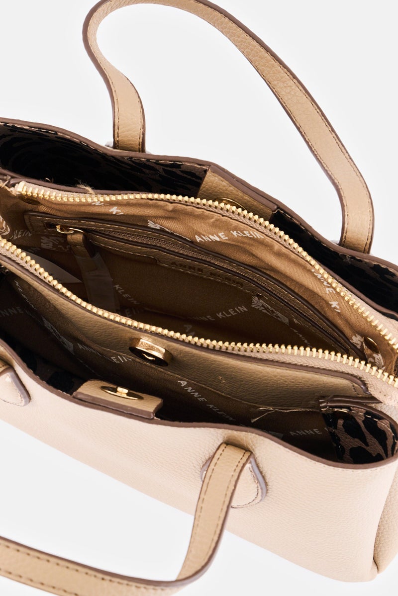 ANNE KLEIN Women Brand Logo Satchel Bag with Coin Pouch, Taupe - Image 4